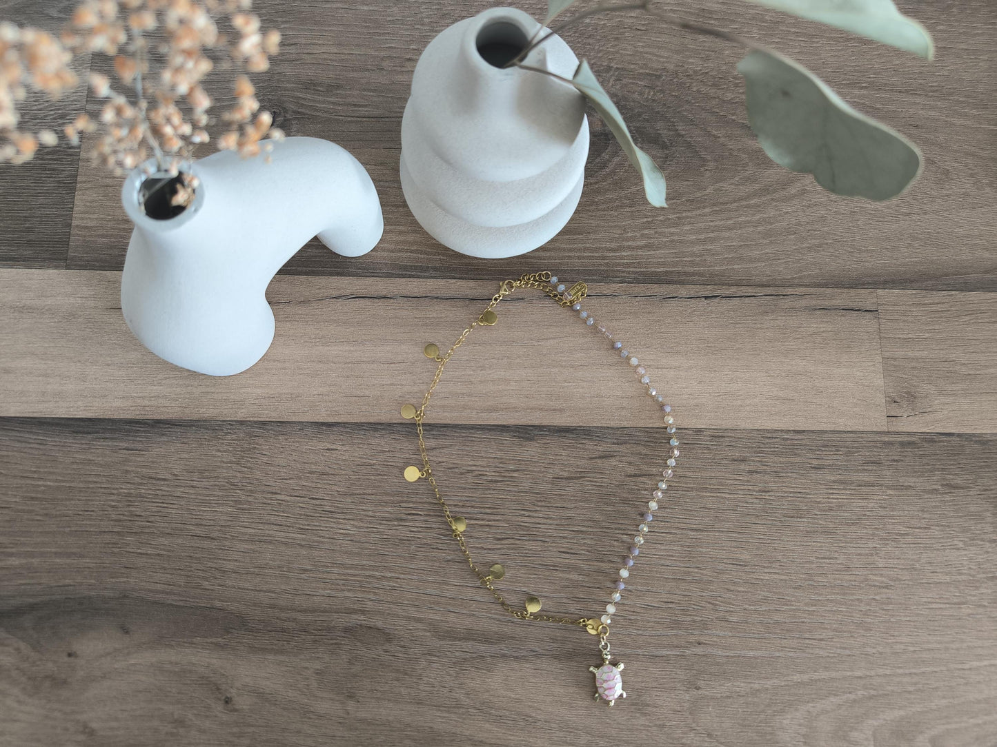 Halskette mit Schildkröten Anhänger aus Edelstahl vergoldet mit natürlichen Perlen | Boho | Schick | Edel | Hochzeit | Trauzeugin | Gift her