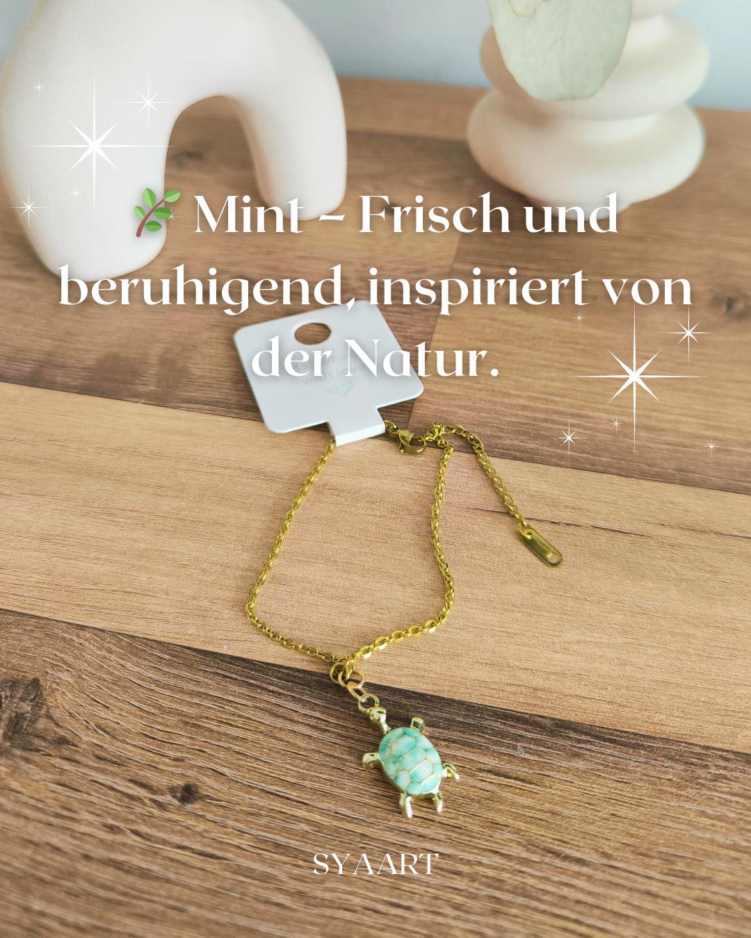 Vergoldetes Edelstahl Armband mit Schildkröten-Anhänger | Rosa, Mint, Weiß mit Blumen | Boho Schmuck | Glücksbringer | Geschenk für Sie