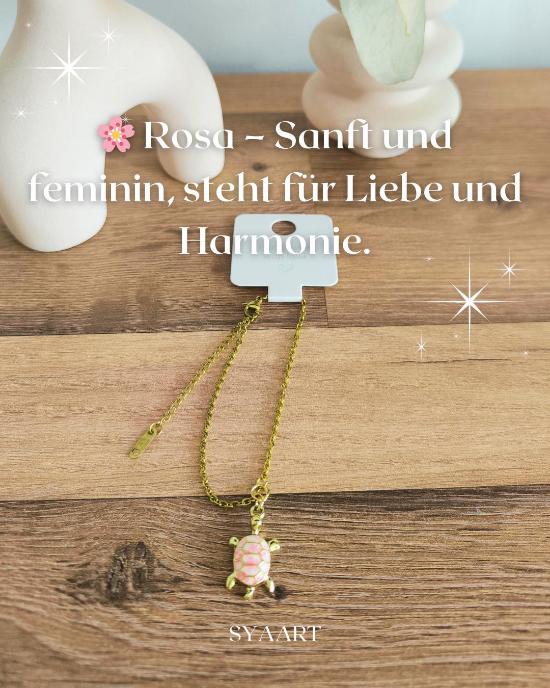 Vergoldetes Edelstahl Armband mit Schildkröten-Anhänger | Rosa, Mint, Weiß mit Blumen | Boho Schmuck | Glücksbringer | Geschenk für Sie
