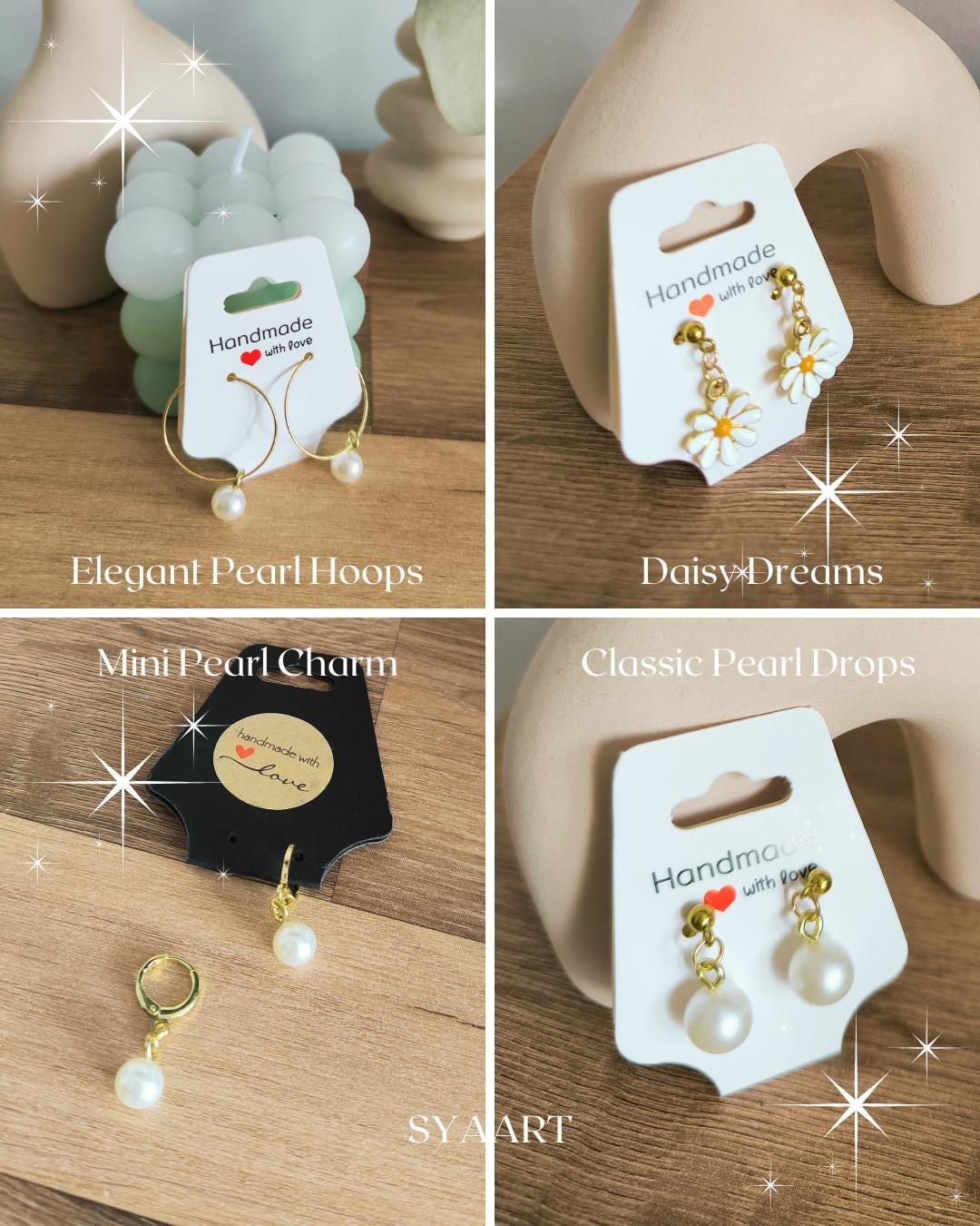 Vergoldete Ohrringe mit Perlen, Blumen, Creolen, Tropfenohrringe, Mini Hoops, Eleganter Schmuck für Damen, Geschenk für Frauen, zeitlos