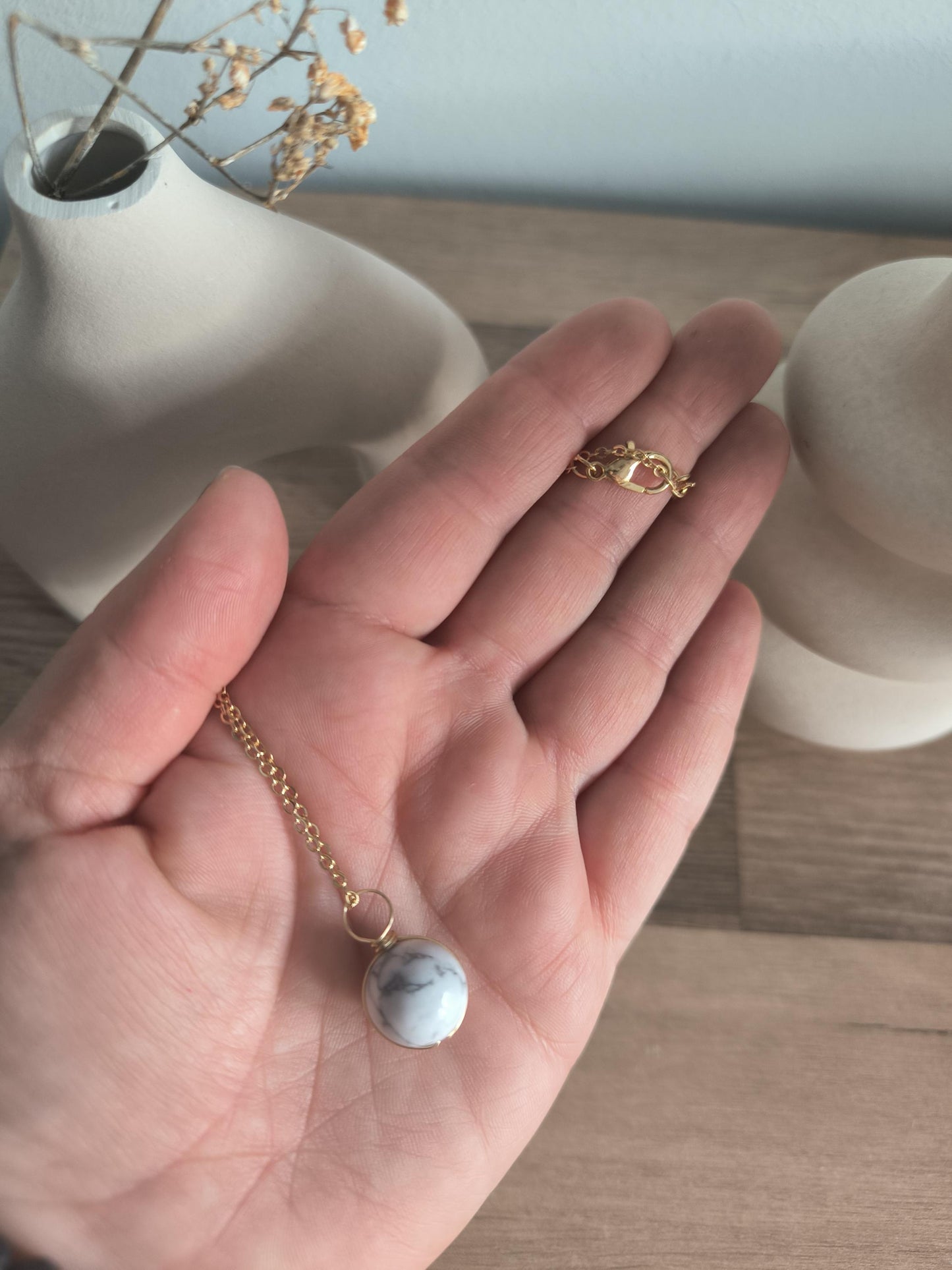 Vergoldete Edelstahl Halskette mit Edelstein-Anhänger | Tigerauge, Rosenquarz, Türkis, Magnesit, Chrysokoll | Boho Schmuck |Geschenk für Sie
