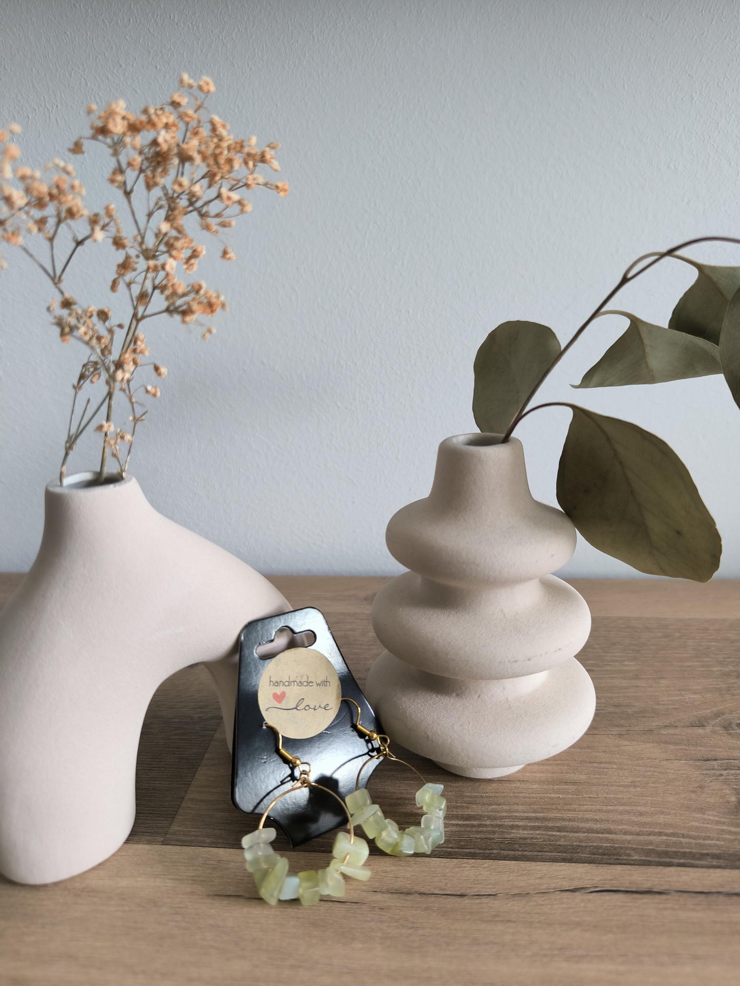 Jade Edelstein | Gemstone | Perlen Creolen | Hochzeit | Boho Style | Damen Ohrringe | Geschenk für Sie | Modern | Creolen | Elegant