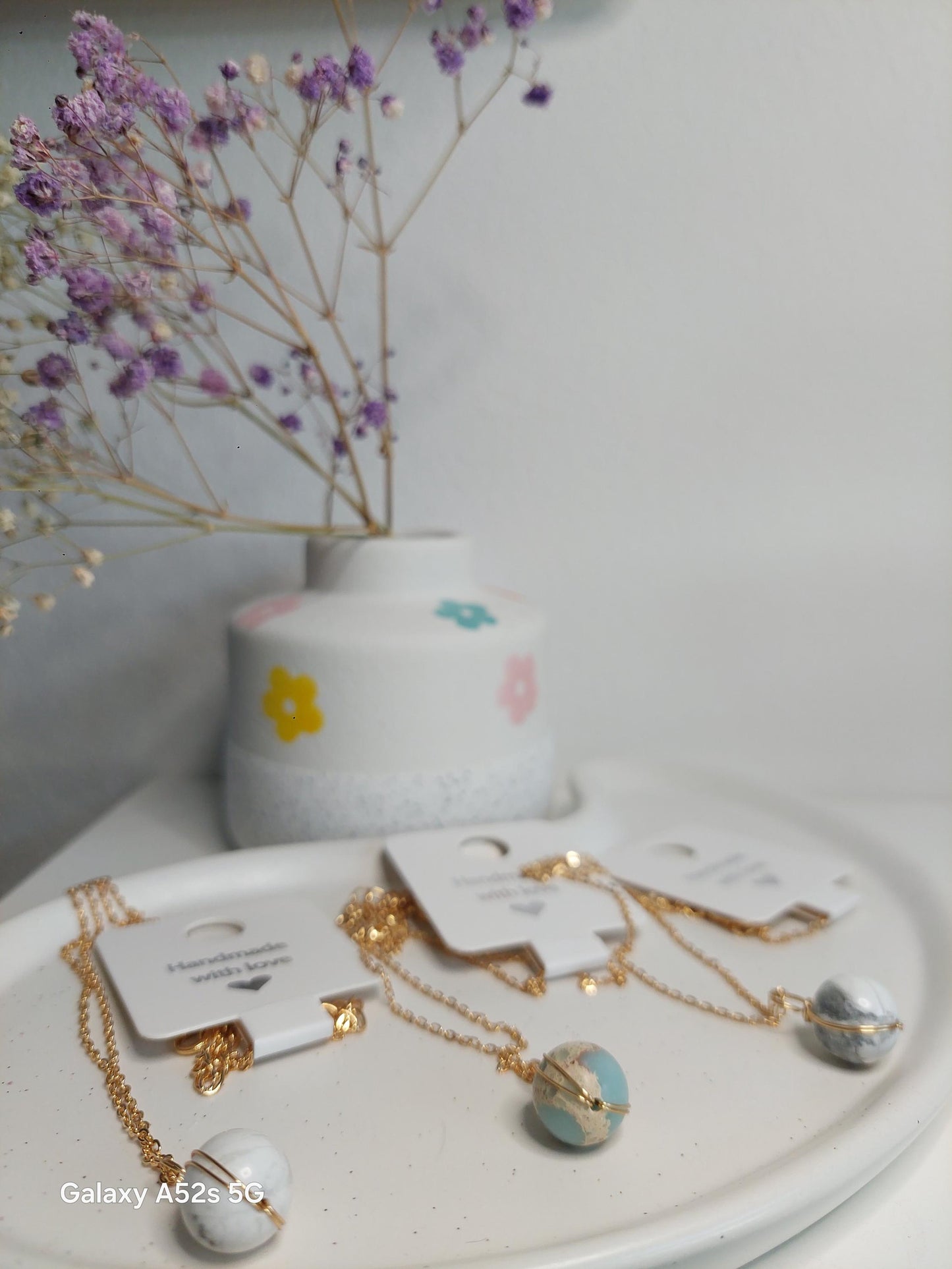 Vergoldete Edelstahl Halskette mit Edelstein-Anhänger | Tigerauge, Rosenquarz, Türkis, Magnesit, Chrysokoll | Boho Schmuck |Geschenk für Sie