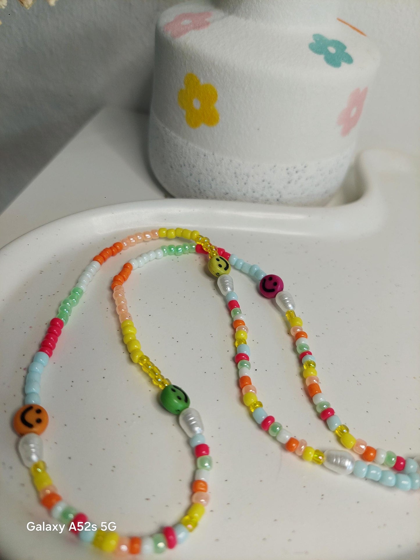 Bunte Brillenkette mit Perlen und Smileys | Handgemachte Brillenkette | Sommer | Boho |Perlenkette Brille | Accessoire für Sonnen - Brille