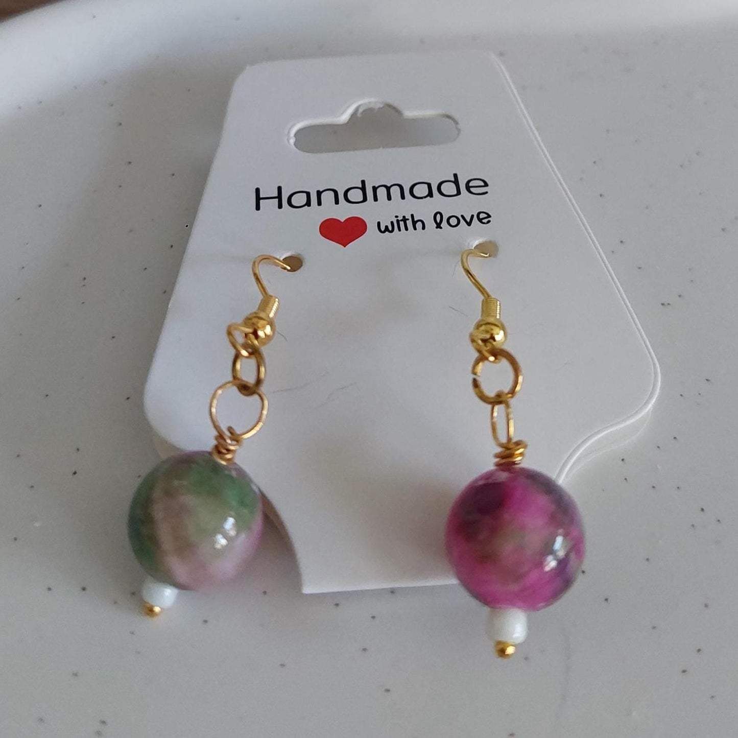 Vergoldete Hängeohrringe mit Lava & Unakit | Boho Edelstein Ohrringe | Edelstahl Gold | Handmade Schmuck | Statement Ohrhänger | für Sie