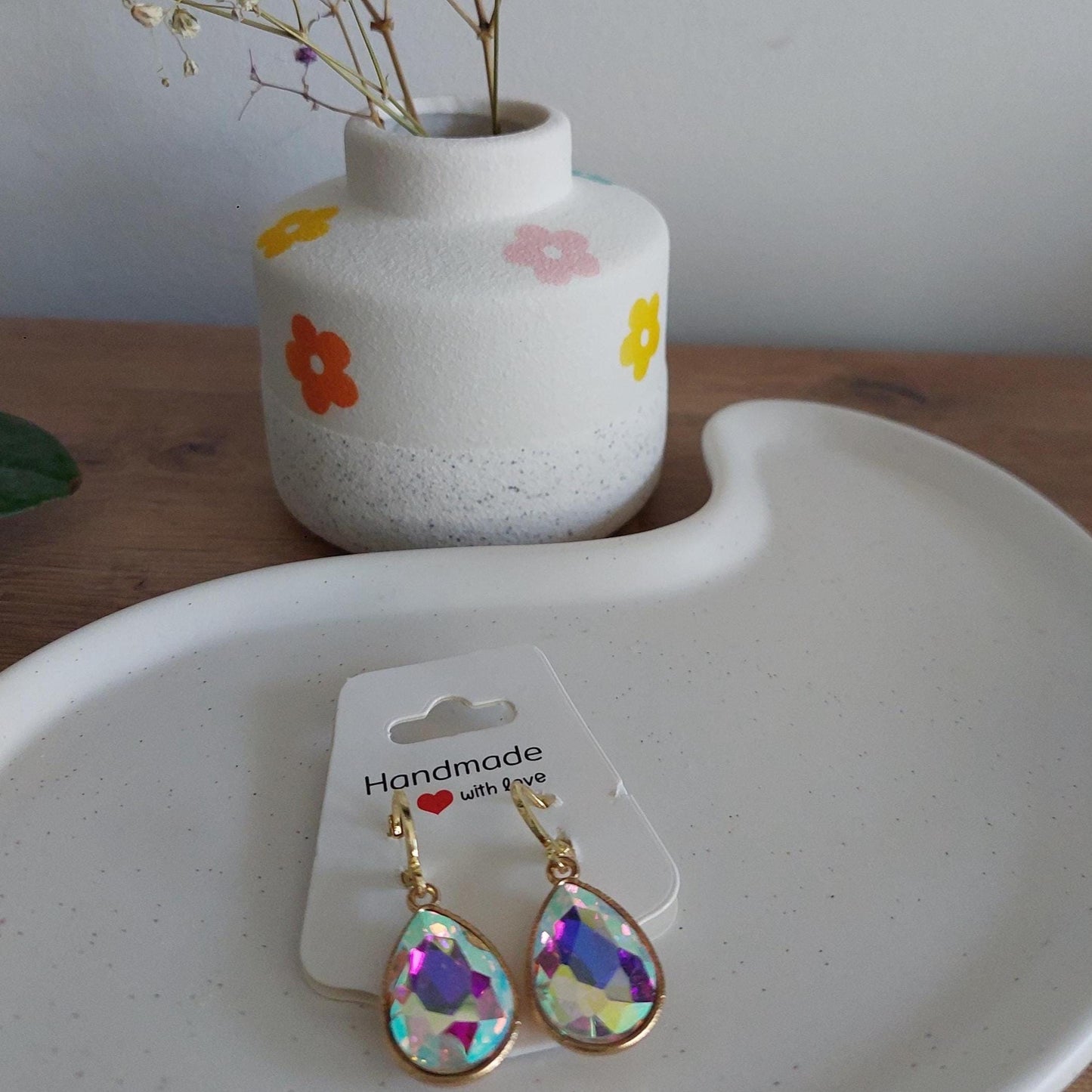 Tropfenohrringe Regenbogen | Hochzeit | Statement Ohrhänger | Gold | Glitzer Schmuck | Bunt | Funkelnd | Boho | Geschenkidee für Frauen