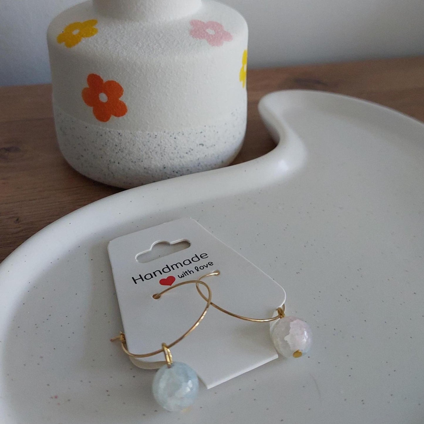 Creolen mit Lavaperlen & Achat | Edelstahl vergoldet | Boho Ohrringe | Edelstein Schmuck | Handmade | Statement Perlenohrringe | Hochzeit