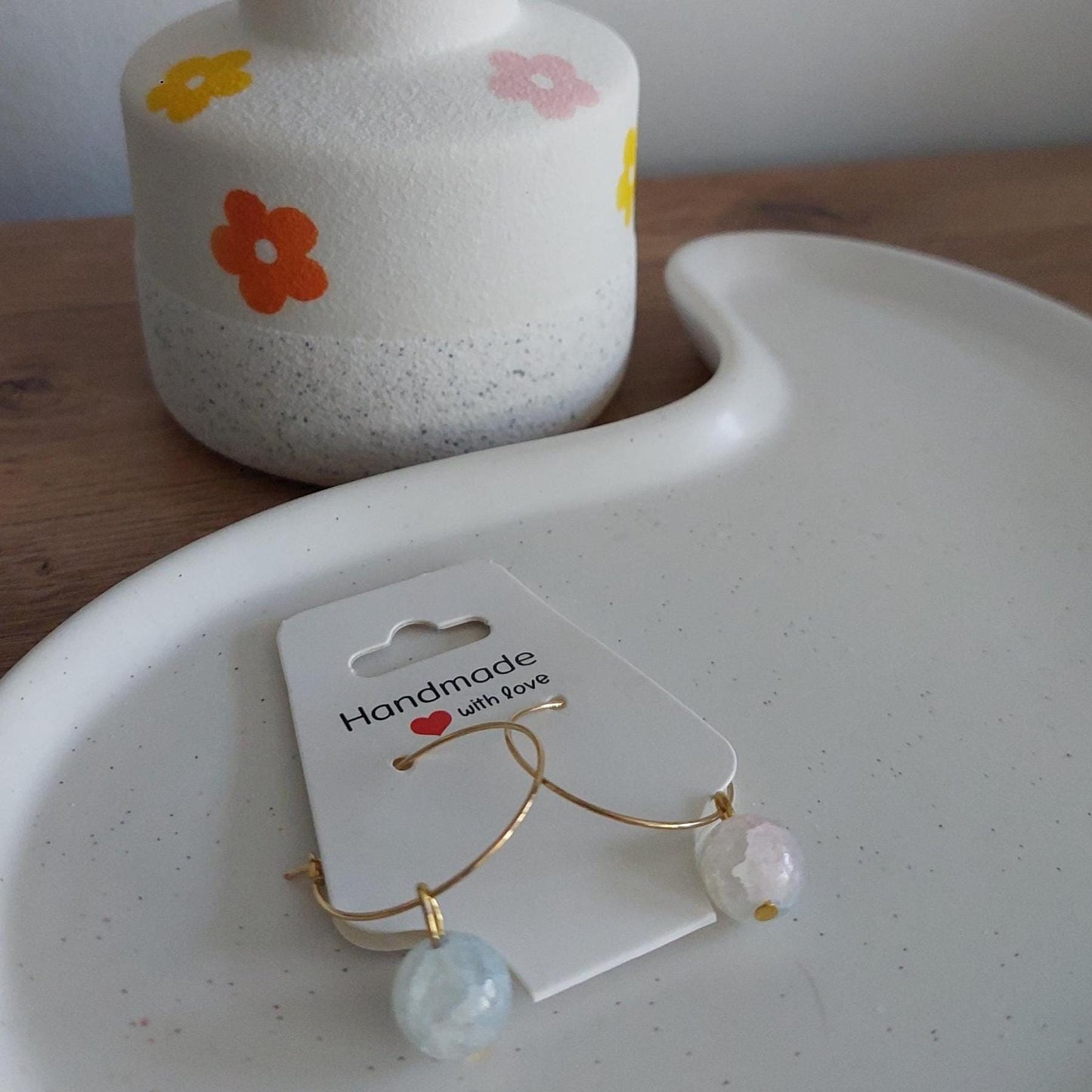 Creolen mit Lavaperlen & Achat | Edelstahl vergoldet | Boho Ohrringe | Edelstein Schmuck | Handmade | Statement Perlenohrringe | Hochzeit