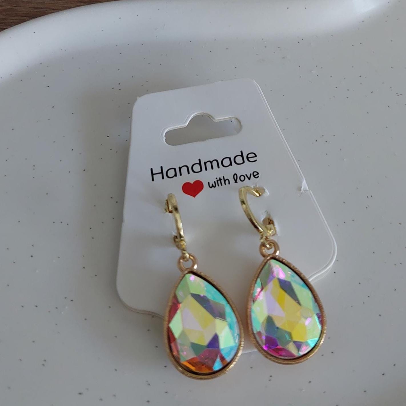 Tropfenohrringe Regenbogen | Hochzeit | Statement Ohrhänger | Gold | Glitzer Schmuck | Bunt | Funkelnd | Boho | Geschenkidee für Frauen