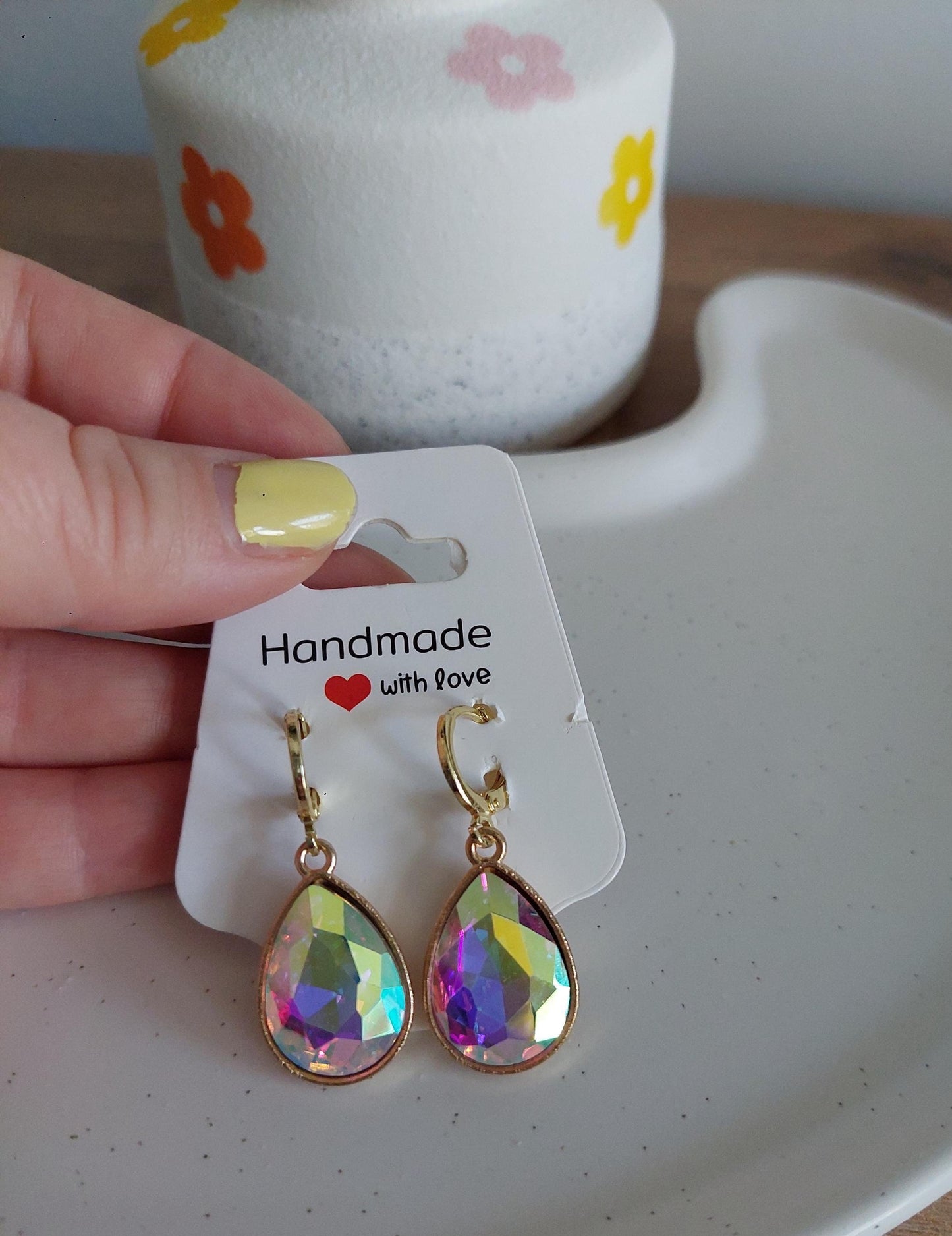 Tropfenohrringe Regenbogen | Hochzeit | Statement Ohrhänger | Gold | Glitzer Schmuck | Bunt | Funkelnd | Boho | Geschenkidee für Frauen