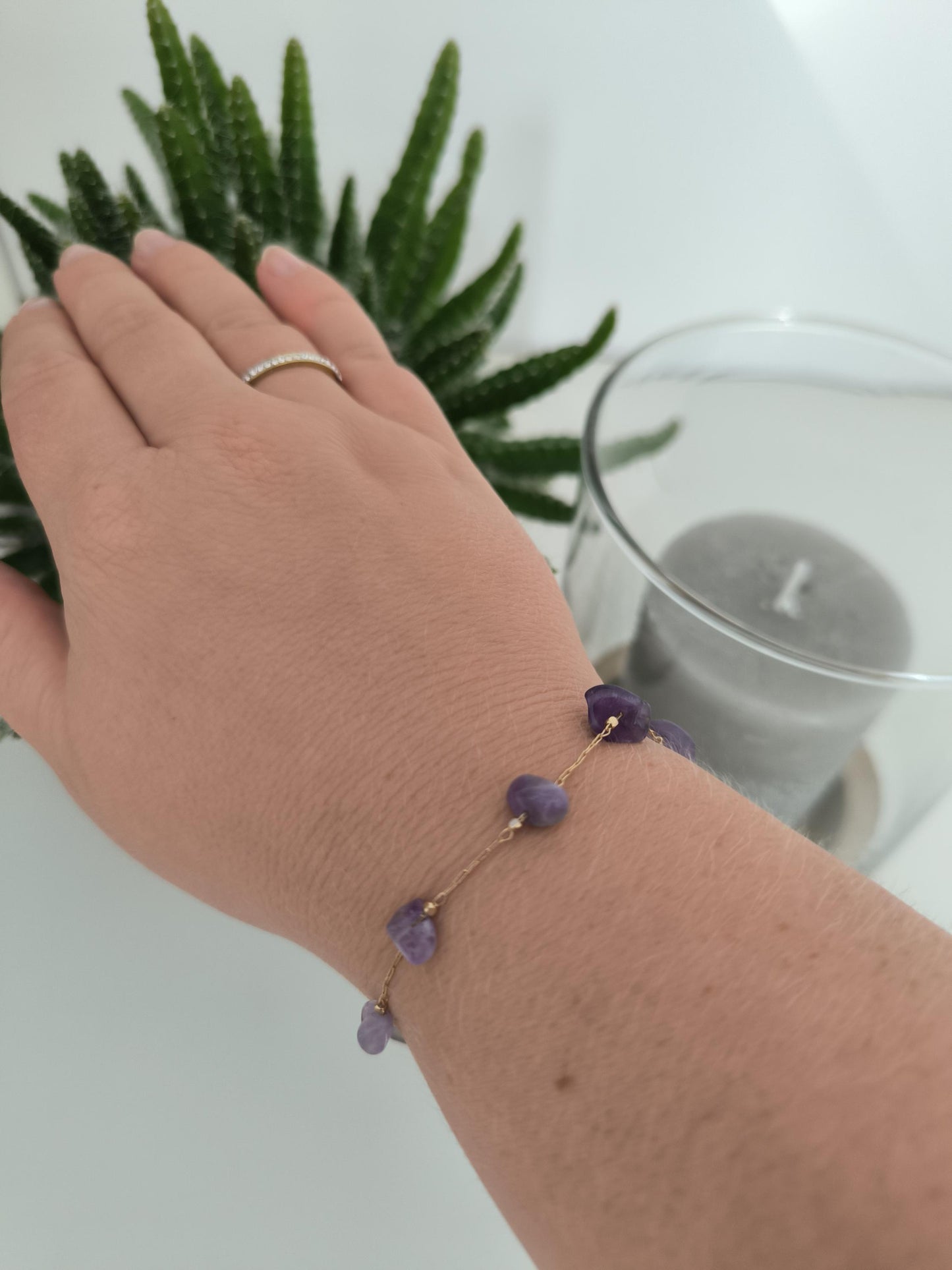 Edelstahl Armband vergoldet mit Edelsteinen – Amethyst, Tigerauge, Bergkristall, Jade – Schmuck Geschenk Damen Armband | Boho | Heilung