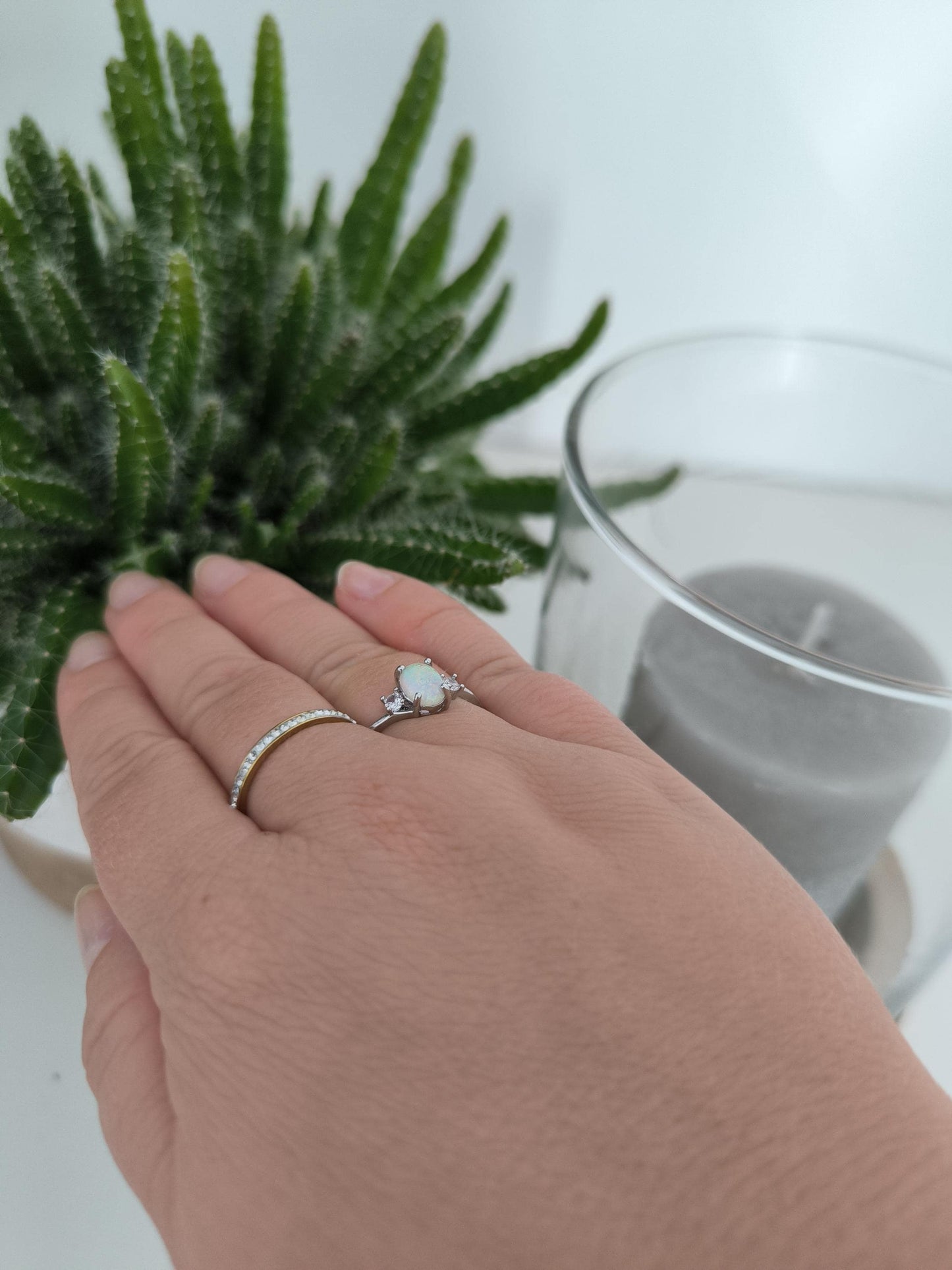 Edelstahl Ring vergoldet & versilbert – Diamant Imitat – wasserfester Ring, minimalistischer Goldring, eleganter Damen Schmuck | Größe M-L
