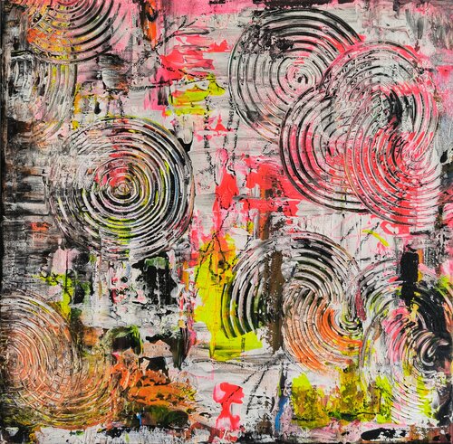 Circles in Light - Tanya Silva - Acryl, Ölkreide auf Leinwand