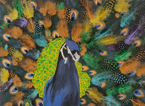 Peacock - Tanya Silva - Acrylic, objects on canvas