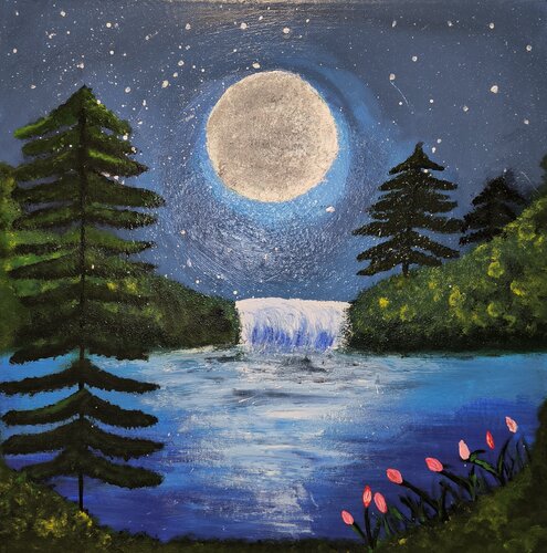 A magical Night under Fullmoon - Tanya Silva - Acryl, Zement auf Leinwand