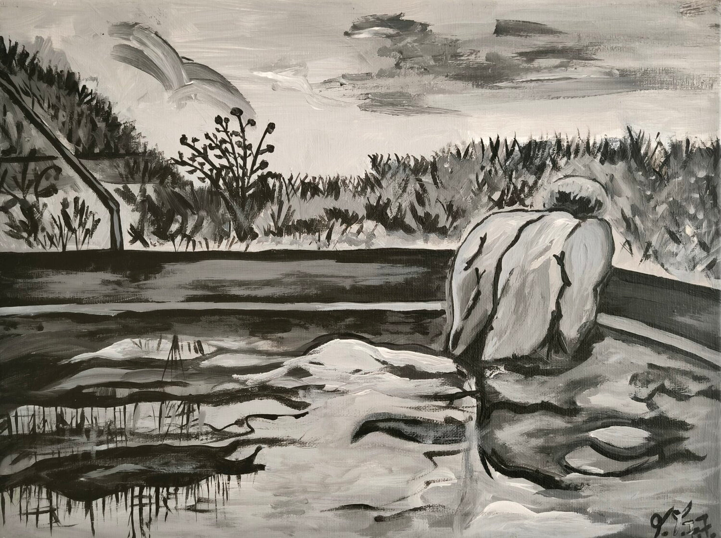"Him" in the Pool - Tanya Silva - Acryl auf Leinwand