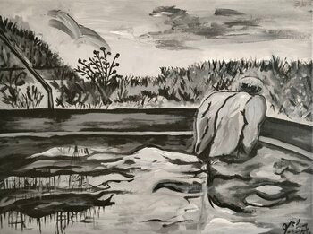"Him" in the Pool - Tanya Silva - Acryl auf Leinwand