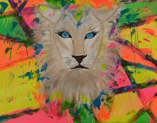 You can't catch a wild Lioness - Tanya Silva - Acryl, Farbspray auf Leinwand