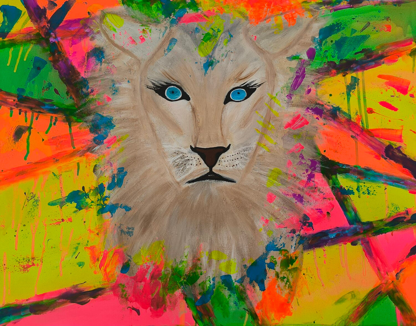 You can't catch a wild Lioness - Tanya Silva - Acryl, Farbspray auf Leinwand