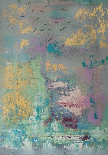 Birds flying high - Tanya Silva - Acryl, Sand auf Leinwand