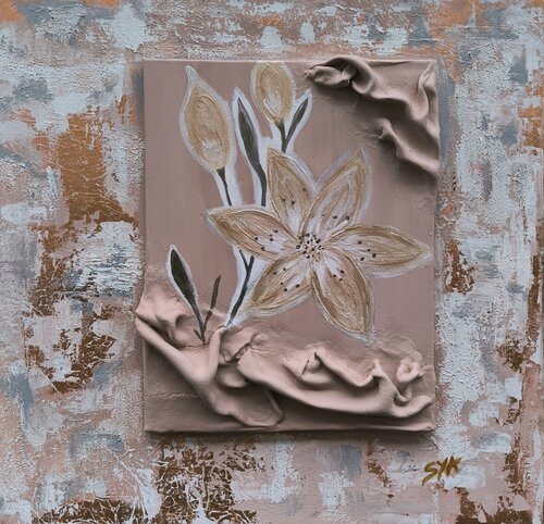 Golden Flowers - Tanya Silva - Acryl, Sand auf Leinwand