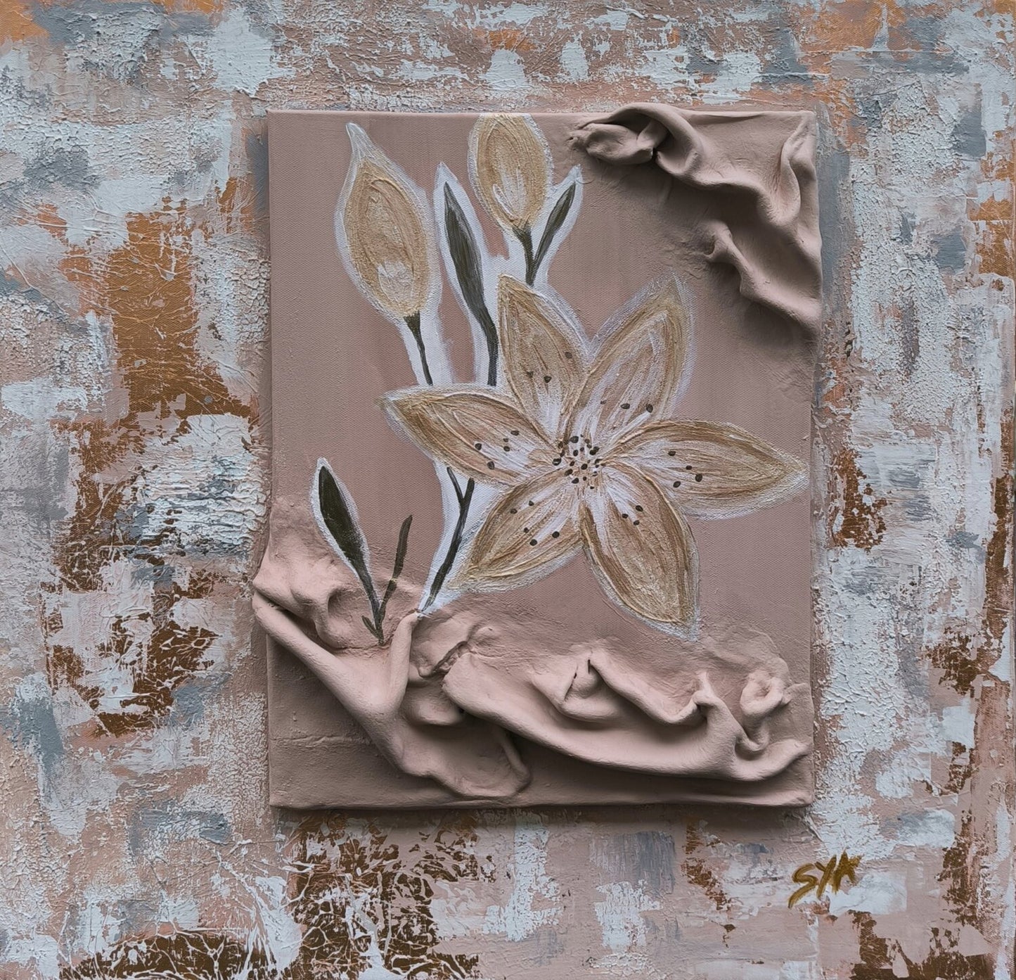 Golden Flowers - Tanya Silva - Acryl, Sand auf Leinwand