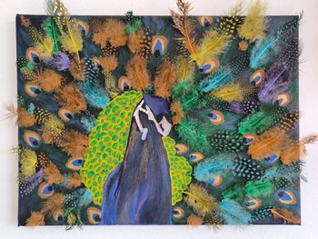 Peacock - Tanya Silva - Acrylic, objects on canvas