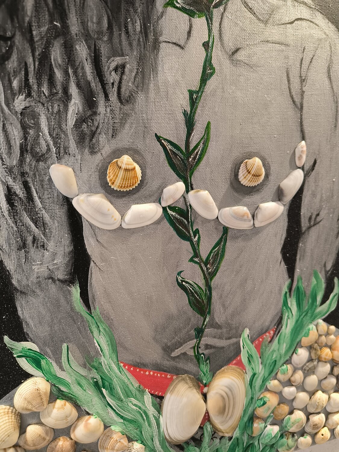 Woman in Universe - Trandafir - Tanya Silva - Acryl, Organisches Material auf Leinwand