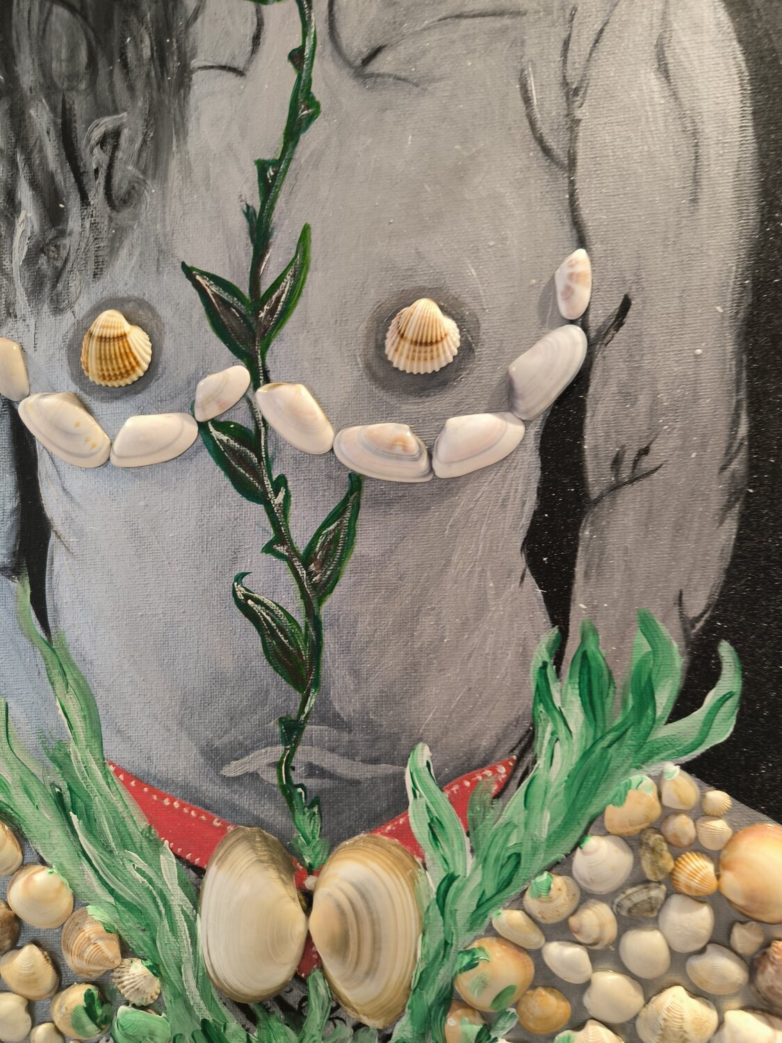 Woman in Universe - Trandafir - Tanya Silva - Acryl, Organisches Material auf Leinwand