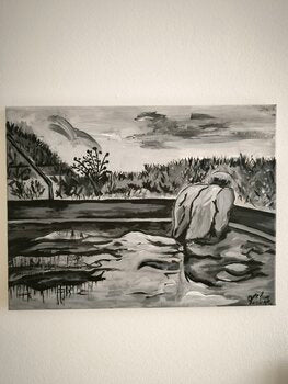 "Him" in the Pool - Tanya Silva - Acryl auf Leinwand