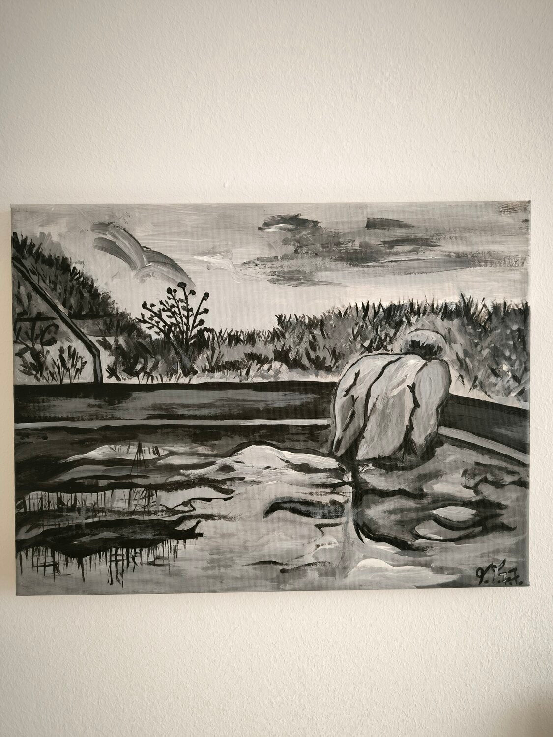 "Him" in the Pool - Tanya Silva - Acryl auf Leinwand