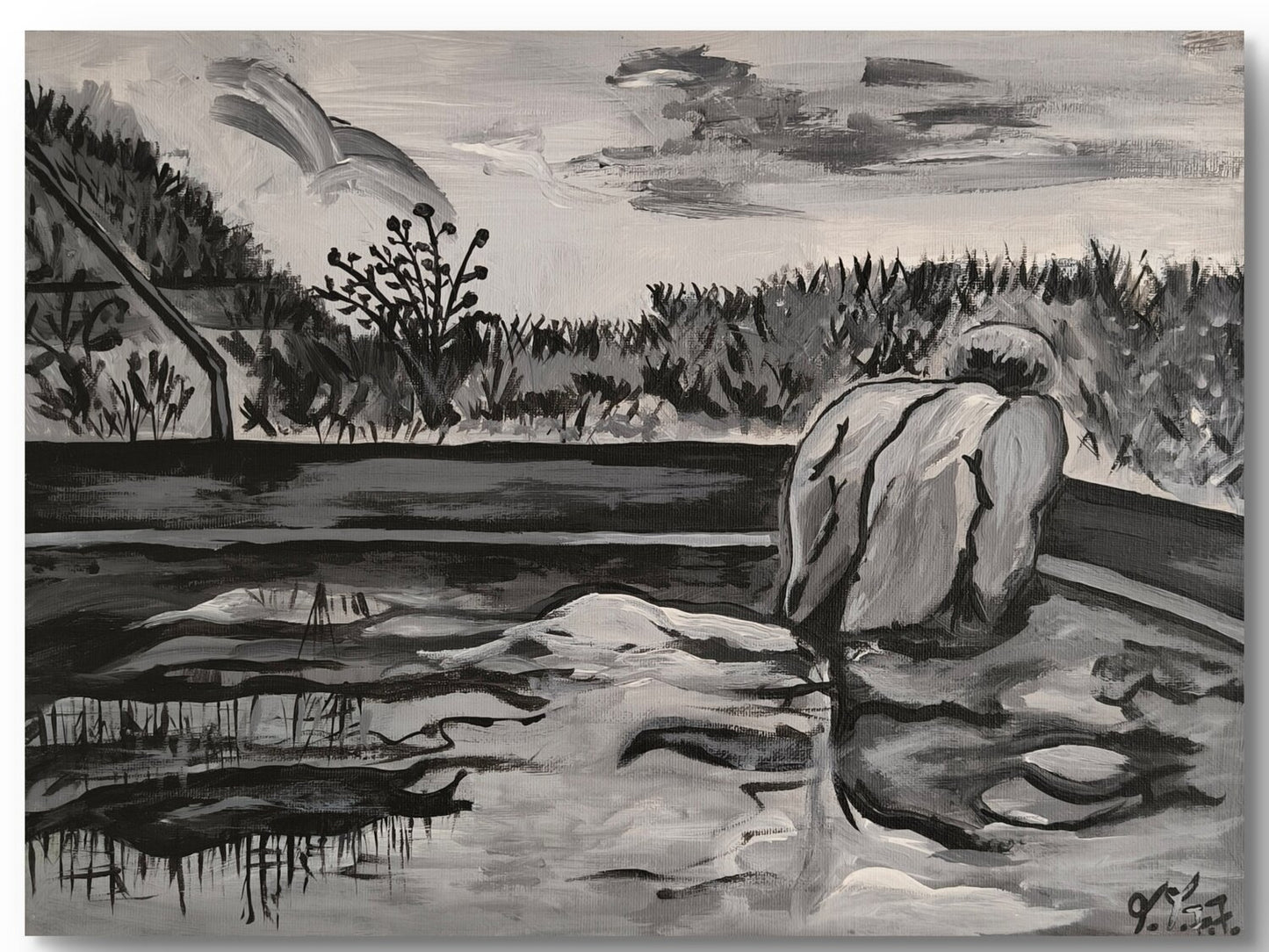 "Him" in the Pool - Tanya Silva - Acryl auf Leinwand
