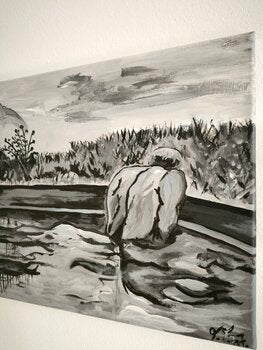 "Him" in the Pool - Tanya Silva - Acryl auf Leinwand