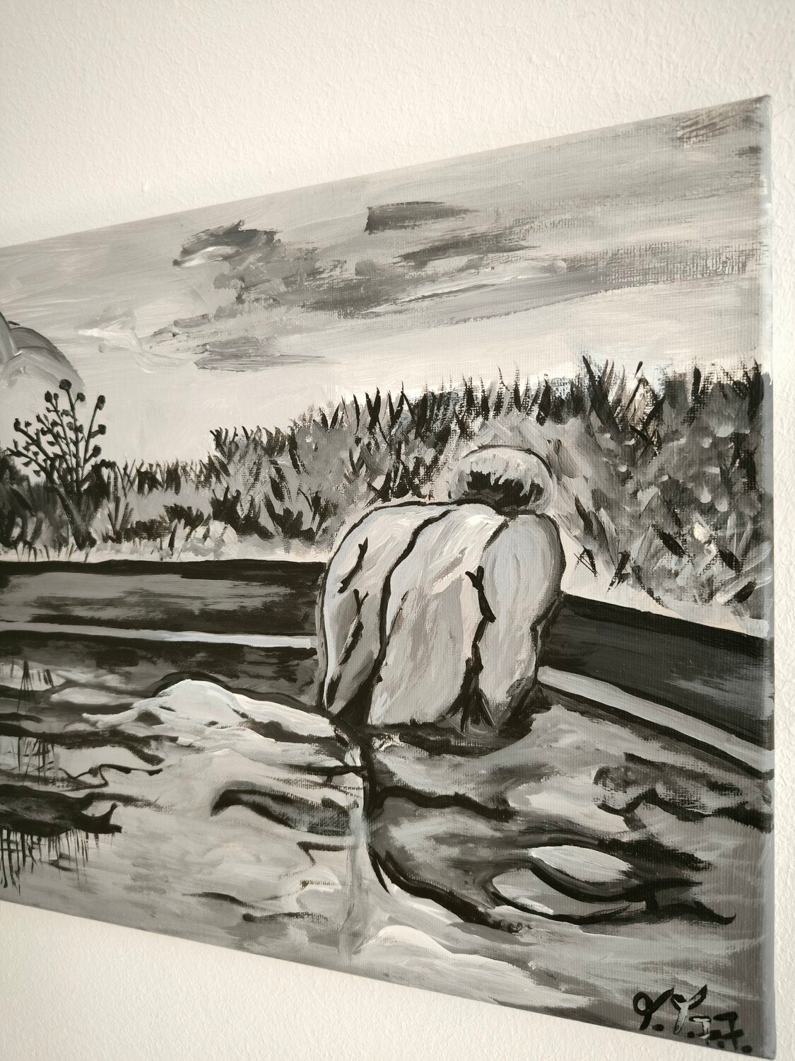 "Him" in the Pool - Tanya Silva - Acryl auf Leinwand