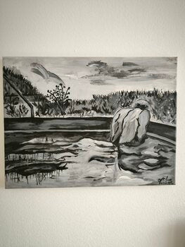 "Him" in the Pool - Tanya Silva - Acryl auf Leinwand