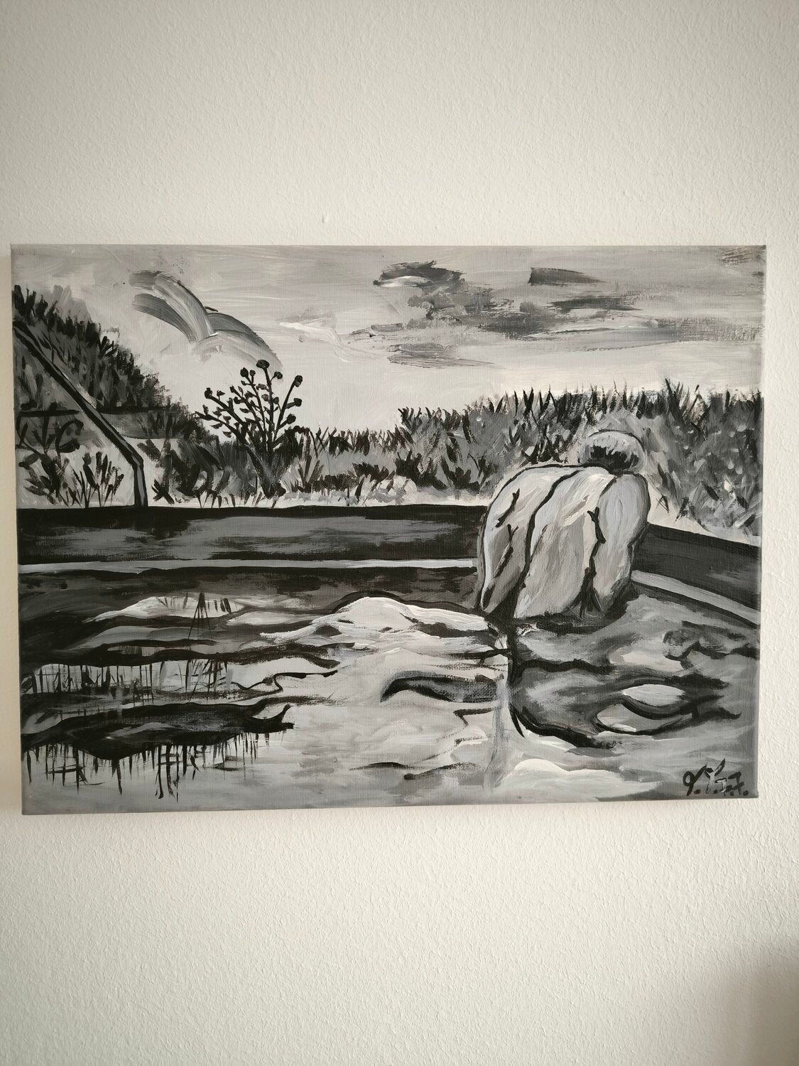 "Him" in the Pool - Tanya Silva - Acryl auf Leinwand