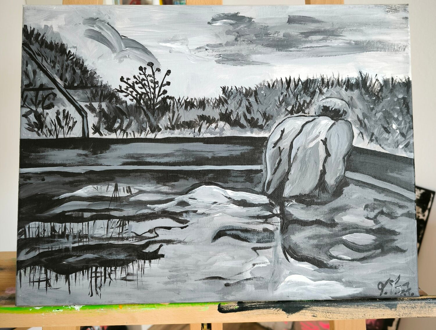 "Him" in the Pool - Tanya Silva - Acryl auf Leinwand