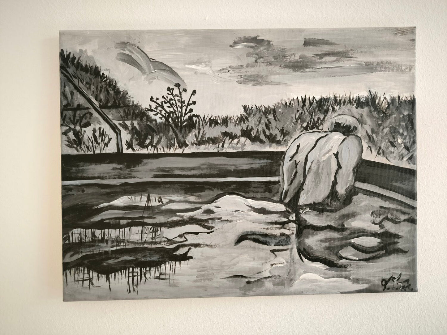 "Him" in the Pool - Tanya Silva - Acryl auf Leinwand