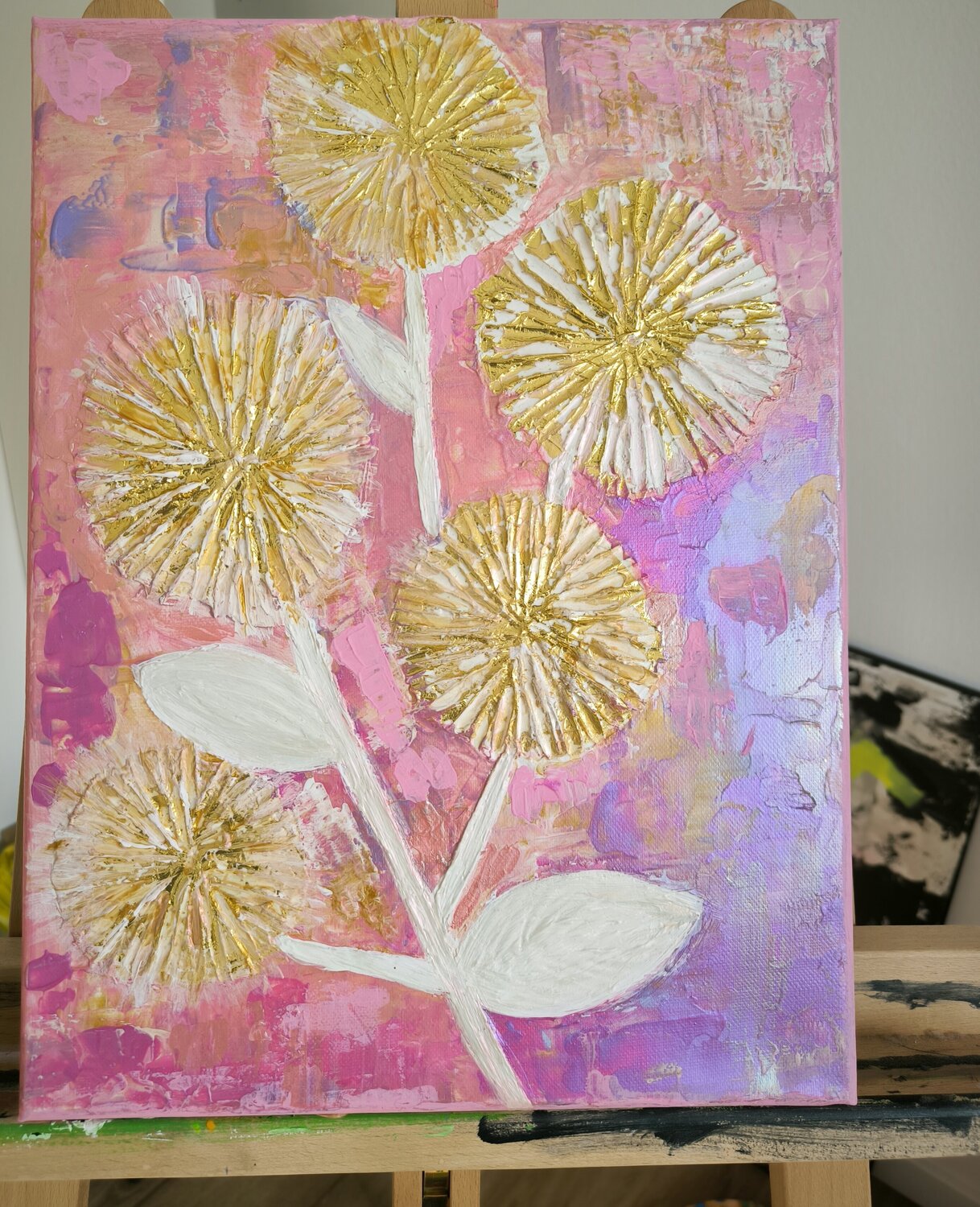 A little one with glitter & gold - Tanya Silva - Acryl, Farbspray auf Leinwand