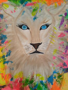 You can't catch a wild Lioness - Tanya Silva - Acryl, Farbspray auf Leinwand