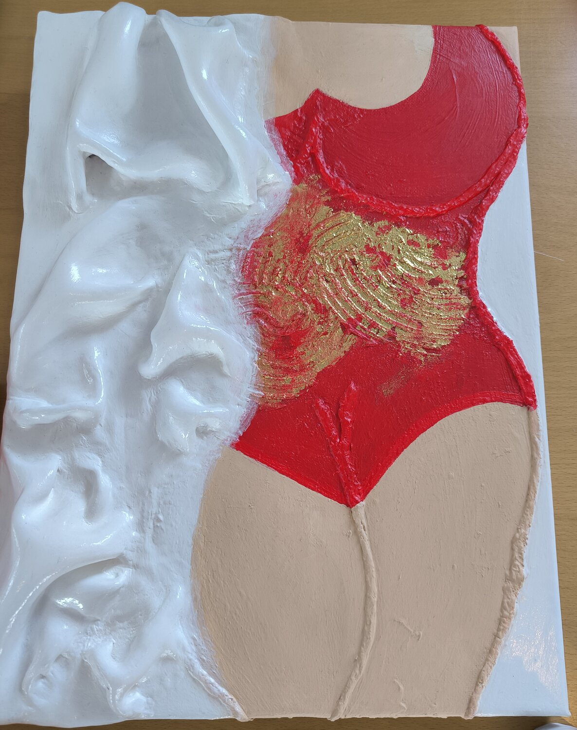 Lady in red - Tanya Silva - Acryl, Zement auf Leinwand