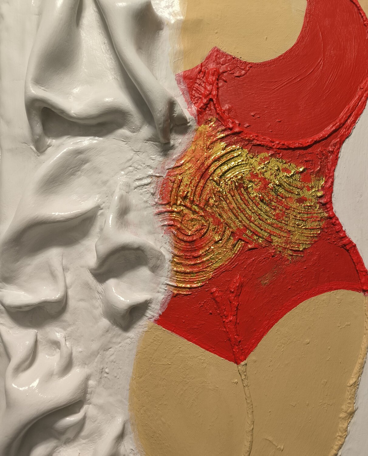 Lady in red - Tanya Silva - Acryl, Zement auf Leinwand