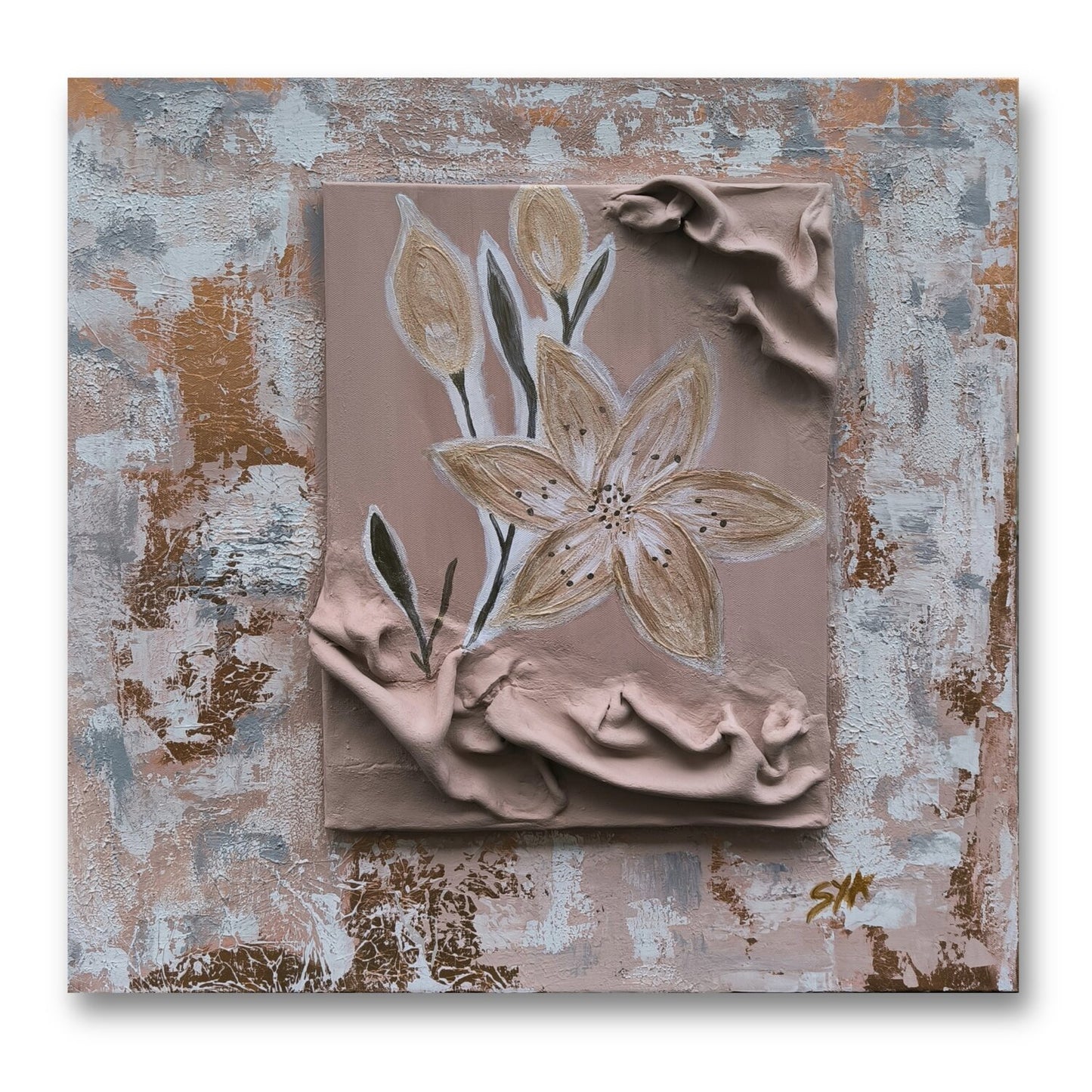 Golden Flowers - Tanya Silva - Acryl, Sand auf Leinwand