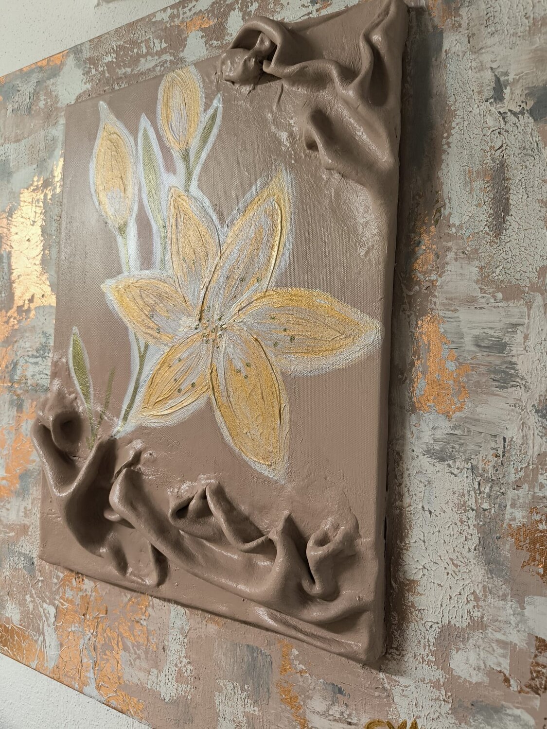 Golden Flowers - Tanya Silva - Acryl, Sand auf Leinwand