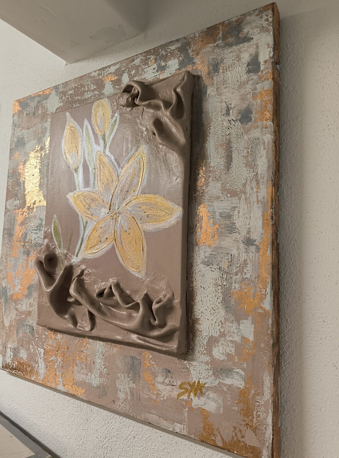 Golden Flowers - Tanya Silva - Acryl, Sand auf Leinwand