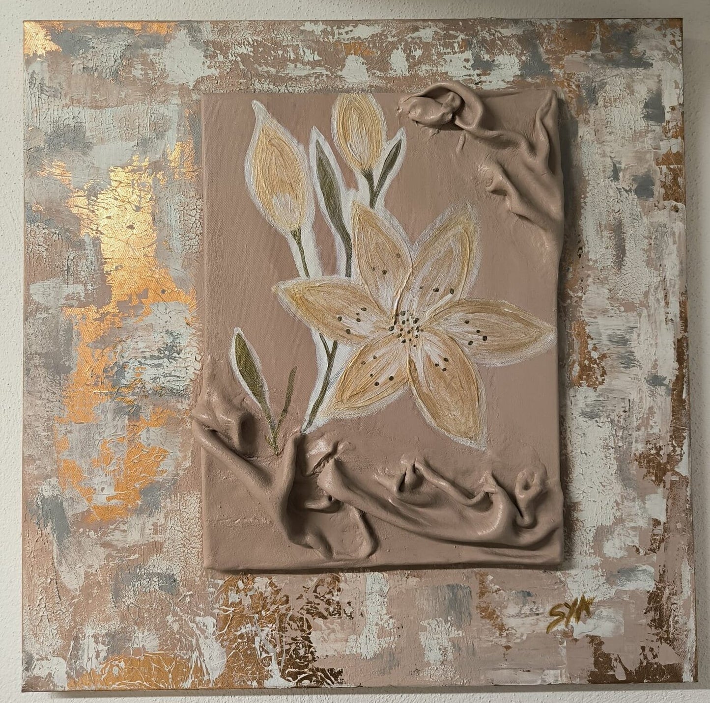 Golden Flowers - Tanya Silva - Acryl, Sand auf Leinwand