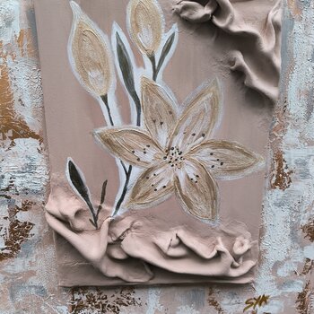 Golden Flowers - Tanya Silva - Acryl, Sand auf Leinwand