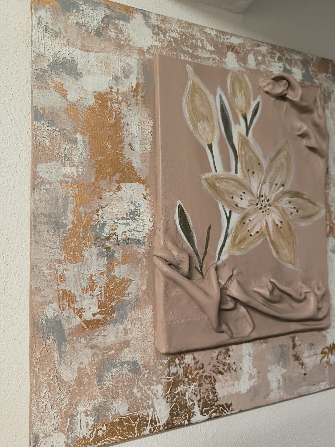 Golden Flowers - Tanya Silva - Acryl, Sand auf Leinwand