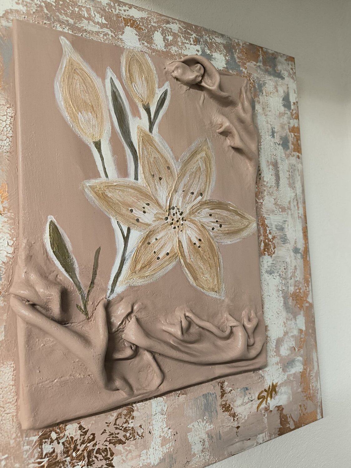 Golden Flowers - Tanya Silva - Acryl, Sand auf Leinwand