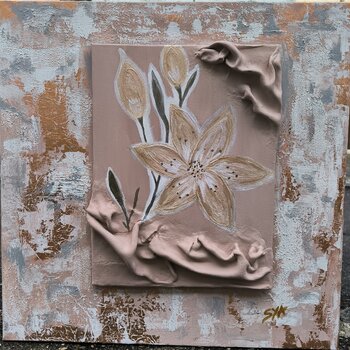Golden Flowers - Tanya Silva - Acryl, Sand auf Leinwand